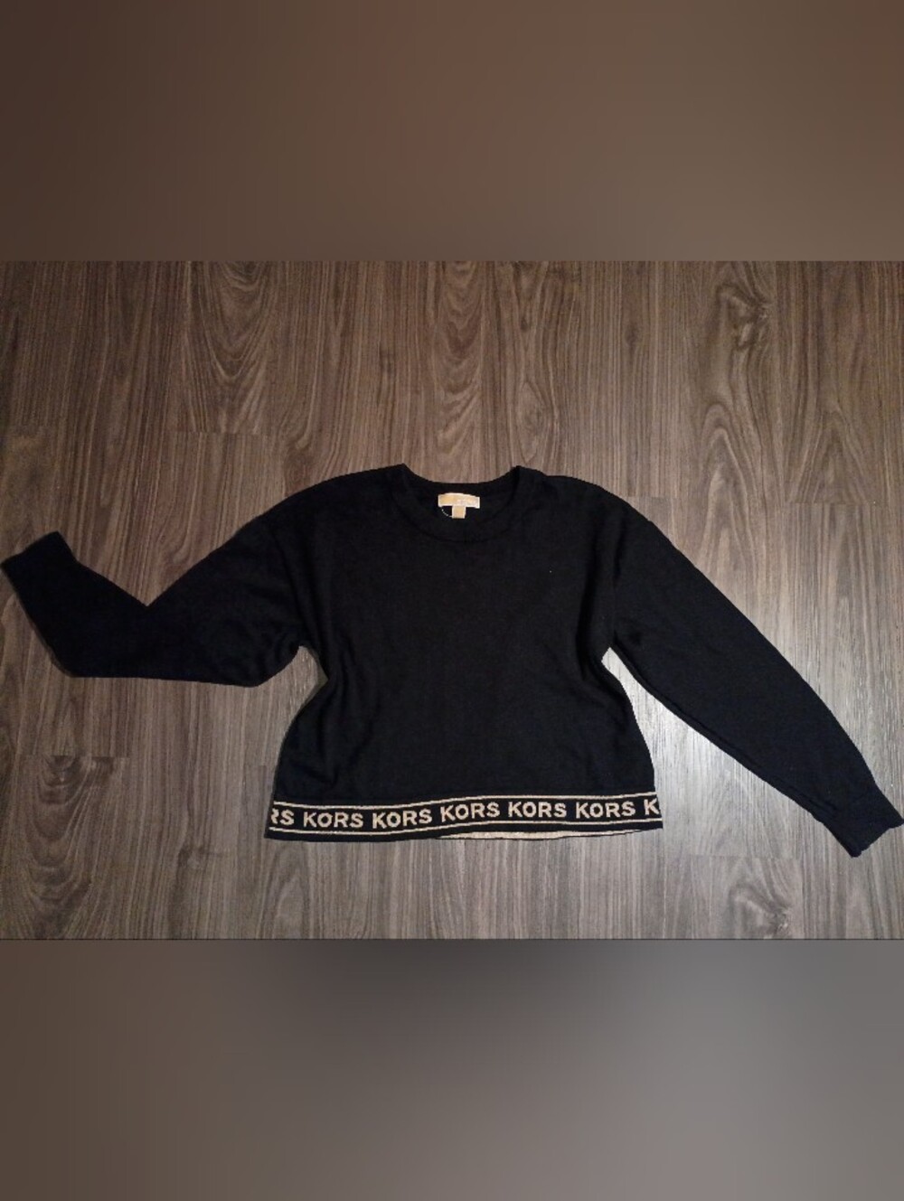 Michael Kors Black Crewneck Sweater with Gold Logo Hem